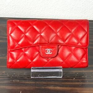 Chanel Quilted Caviar‎ Lambskin Leather Trifold Long Wallet